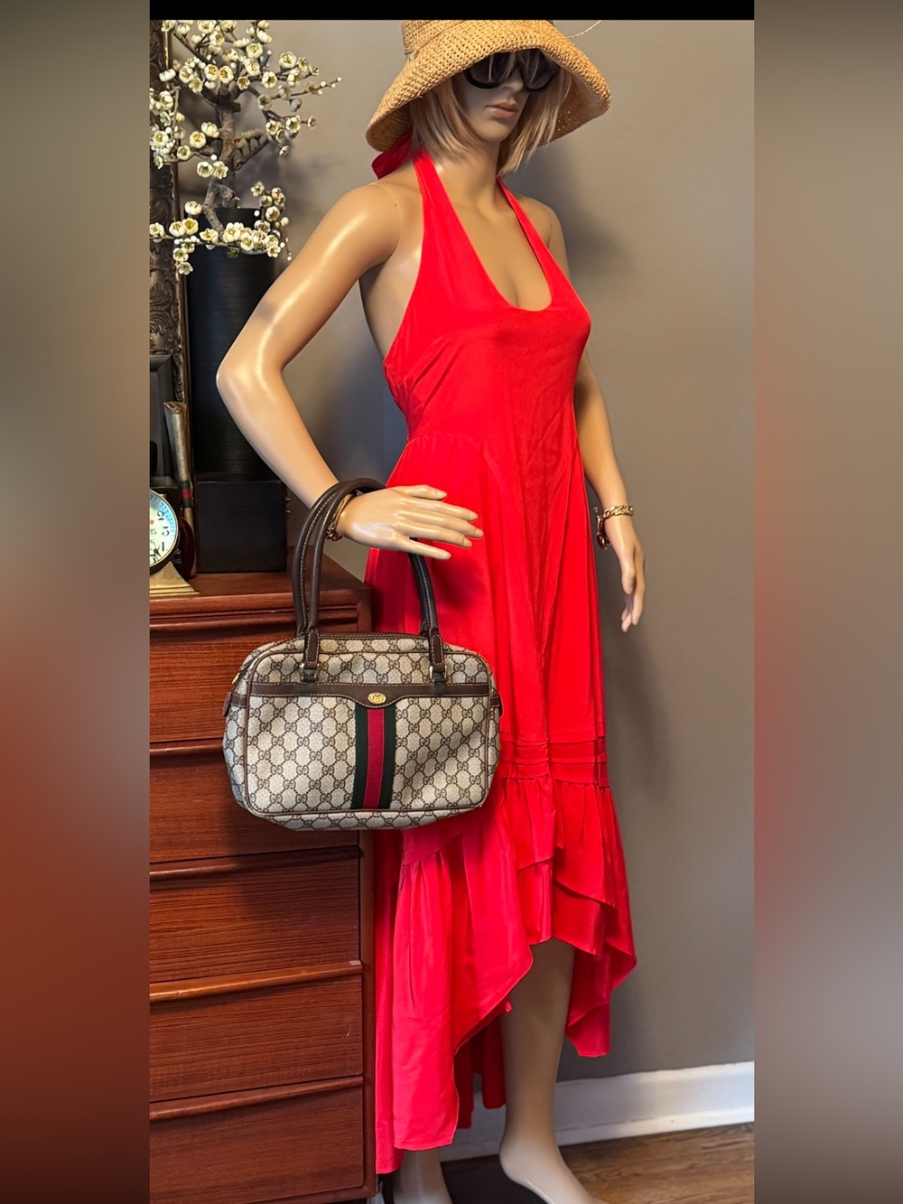 Juicy Couture Silk Red Halter Maxi Dress
